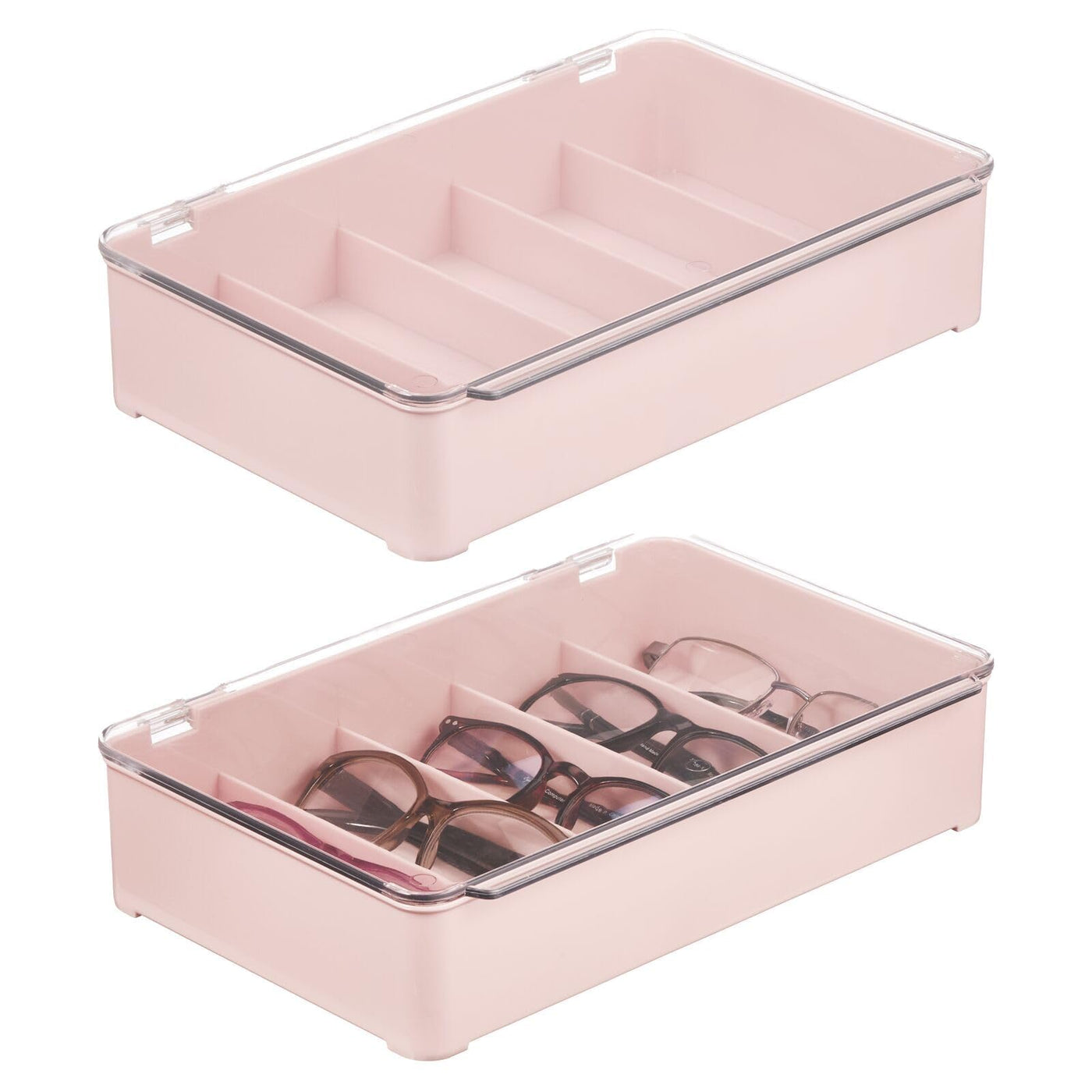 Stackable Eyeglass Storage Organizer with Hinged Lid - 5 Section Case