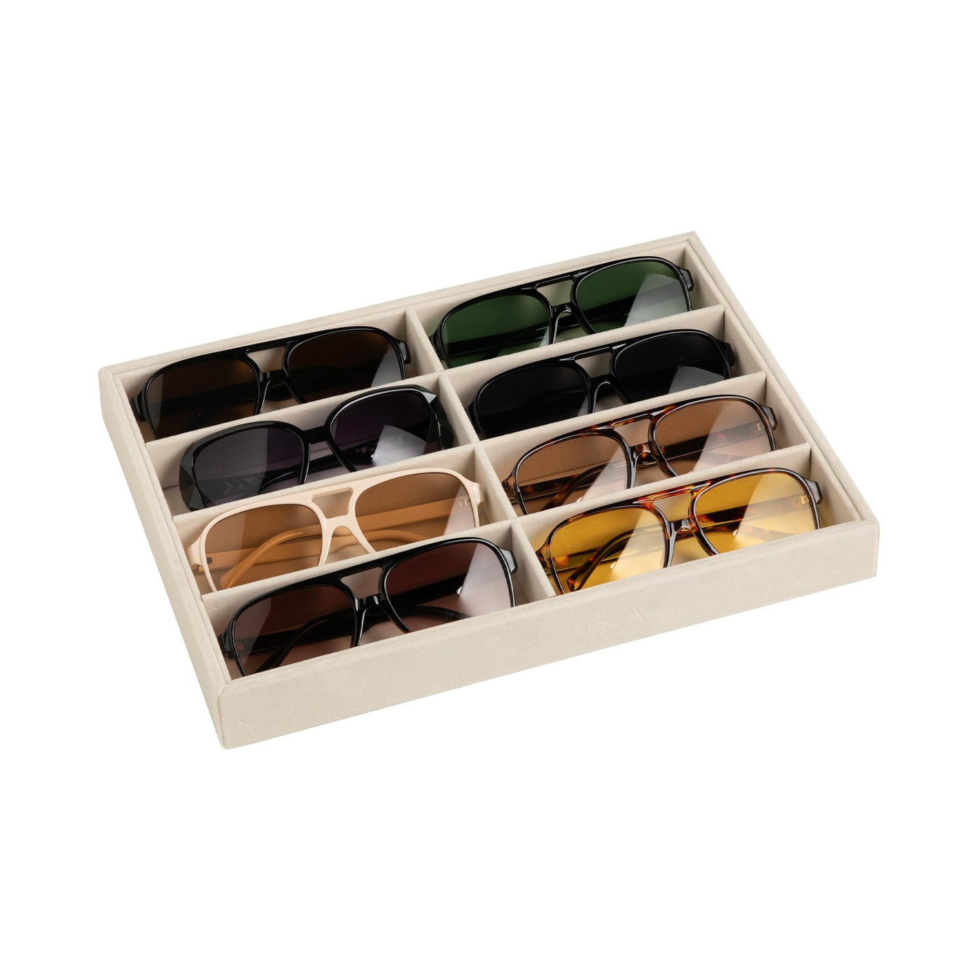 Velvet Sunglasses Organizer Tray - 8 Slot Storage Box