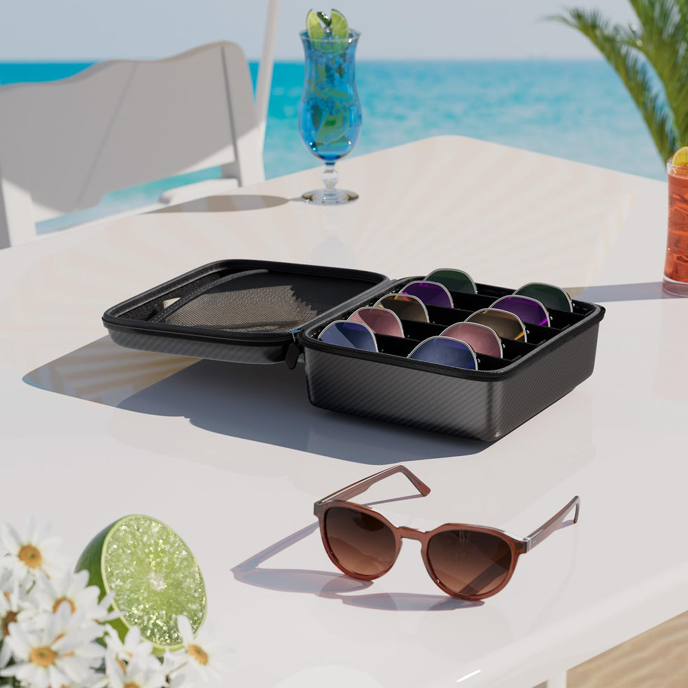 Hard Shell Travel Sunglasses Organizer Case - Adjustable Slots