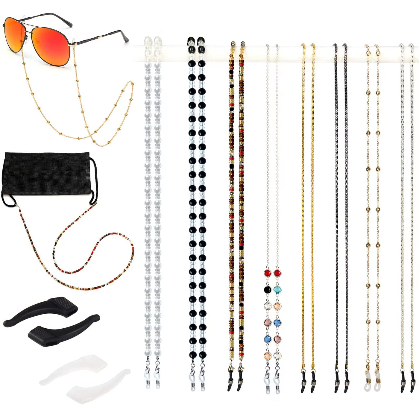Beaded Eyeglass Chain Strap Set - 8 Pack