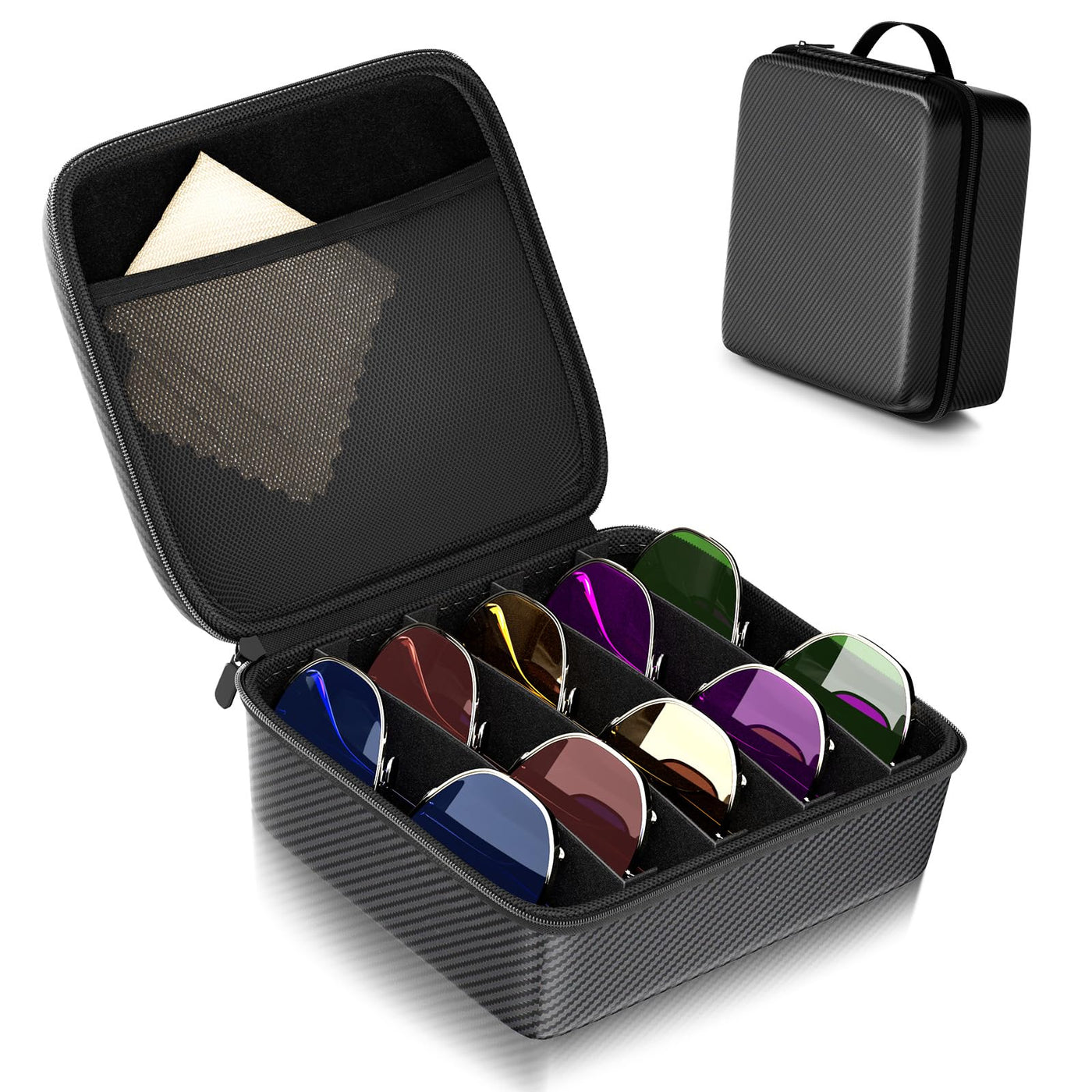 Hard Shell Travel Sunglasses Organizer Case - Adjustable Slots